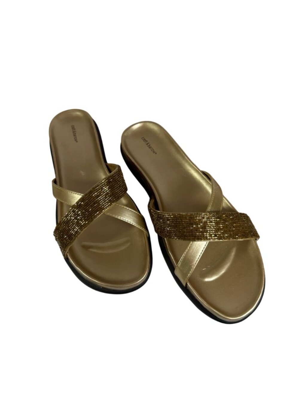 Womens Croft & Barrow Gold Beaded Strappy Slide Sandals  Size 9 M Beach Vacation - Picture 2 of 9